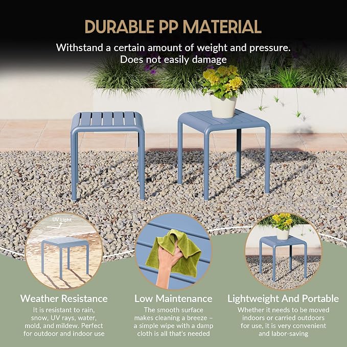 WestinTrends Playa Plastic Modern Outdoor Patio Accent Side Tables (Set of 2), French Blue