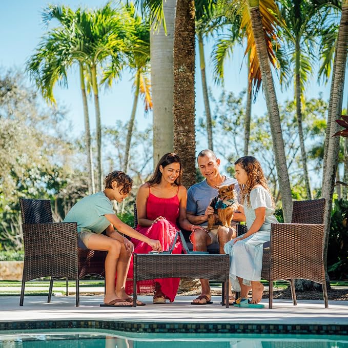 Nestl Wicker Patio Furniture Set - 4 Piece Patio Set with Patio Chairs Set of 2, Loveseat, Glass Top Coffee Table, Outdoor Furniture Sets for Backyard or Pool, Front Porch Furniture Set