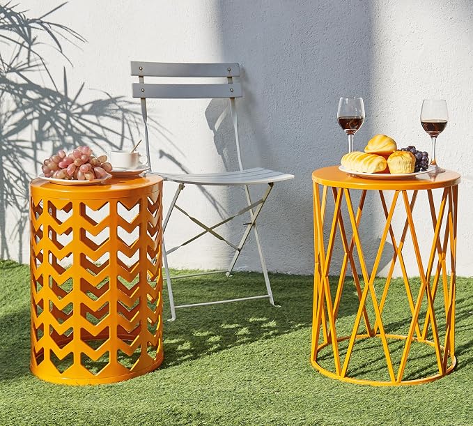 HFHOME Round Nesting Coffee Tables, Set of 3 End Tables for Living Room Balcony Office, Heavy Duty Metal Stacking Nightstand for Home Indoor - Orange
