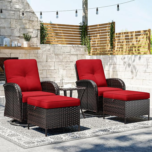 Joyside Wicker Patio Furniture Set, 5 Piece Outdoor Furniture Set with Thickened Cushions, High Back, Deep Seating, Wide Armrest, Outdoor Swivel Rocker Chairs for Porch, Deck