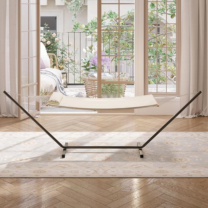 2-Person Quilted Hammock with Stand, Heavy Duty Steel Frame Hammock with Pillow, 450 LB Capacity, for Patio, Backyard, Garden, Multiple Colors