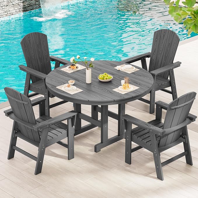 SERWALL Outdoor Adirondack Dining Chair Set of 2, All Weather HDPE Patio Chairs, Grey