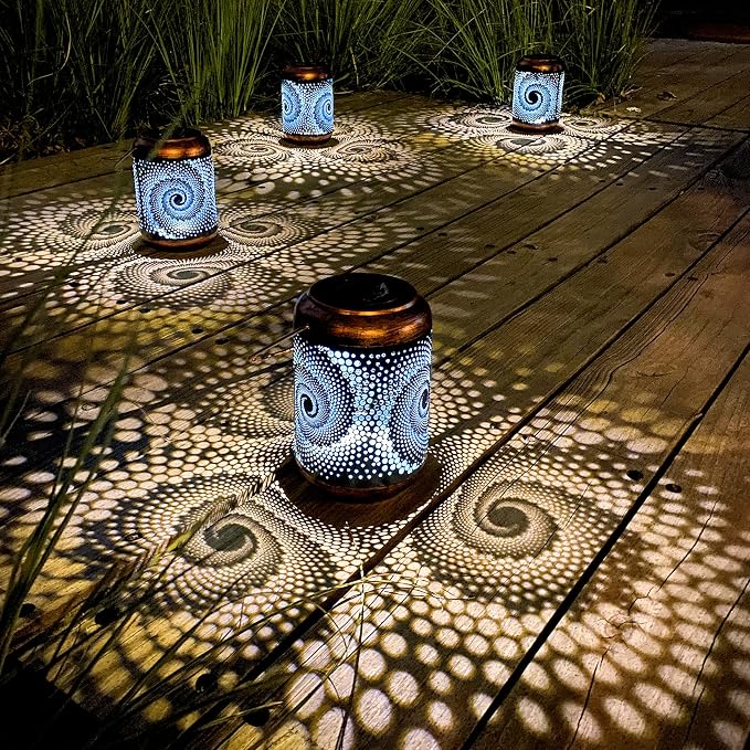 DIBIEECN Birthday Gifts for Women Mom Grandma Wife, Solar Lanterns Outdoor Waterproof, Metal Hanging Lights Garden Decor, LED Decorative Lantern for Patio Porch Backyard, Blue, 1 Pack