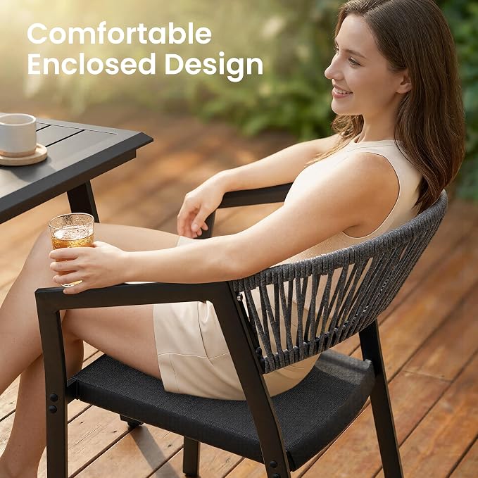 9-Piece Aluminum Outdoor Patio Dining Set with 8 Stackable Wicker Chairs | 83" Rectangular Outdoor Table with Barrel Grey Chairs Weather Resistant Furniture for Backyard, Deck, Poolside
