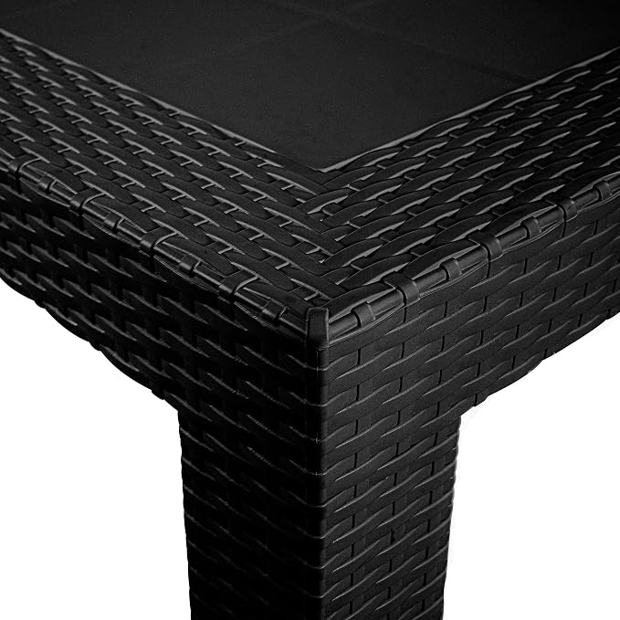 LeisureMod Mace Modern Weave Design Outdoor Patio Rectangle Dining Table (Black)