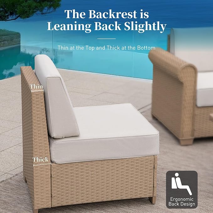 SUNSHINE VALLEY Patio Furniture Set, Sectional Wicker Outdoor Furniture with Fire Pit Table, 5.5" Thick Waterproof Cushion Modular Conversation 5 Pieces Sofa Set for Garden Deck Backyard, Beige