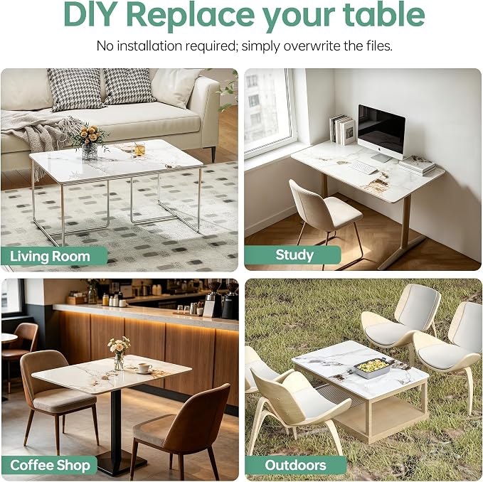 Rectangle Table Top,35.4 ” x 23.6 ” Carrara White Sintered Stone Tabletop, DIY Replacement & Cover Marble Desktop, Scratch & Wear Resistant, Easy to Clean, Suitable for Indoor & Outdoor