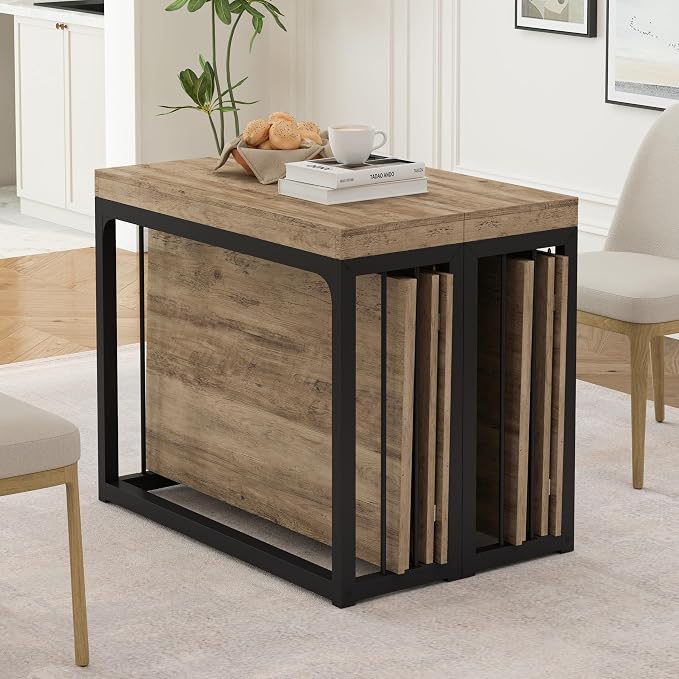 23.6" - 118" Extendable Dining Room Table, Modern Extra Long Folding Dining Tables for 2-10 People, Outdoor Patio Furniture Set, Adjustable Kitchen Dinner Table, Ancient Wood
