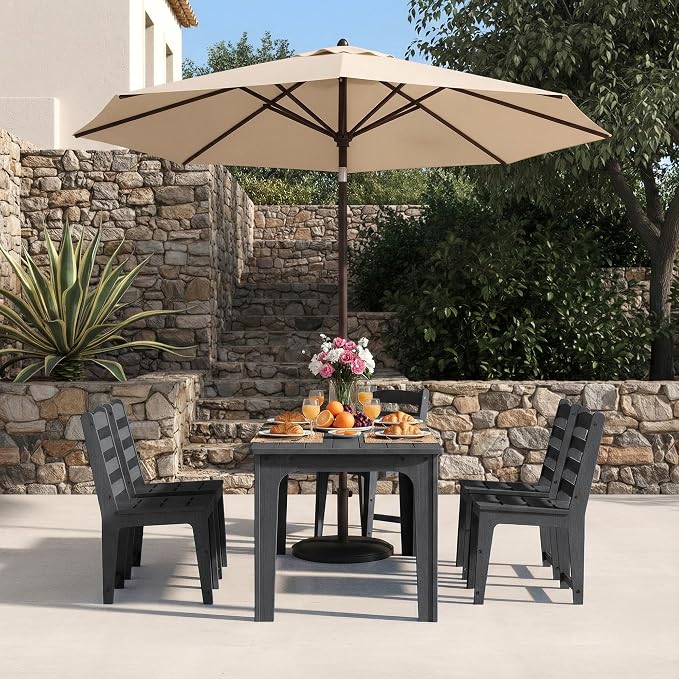 HDPE Outdoor Patio Dining Chair All Weather Resistant Set of 2, Black | Slatted Back Dining Armless Chair, Weatherproof Outdoor Side Chair Patio Furniture for Poolside Garden Backyard Deck Indoor