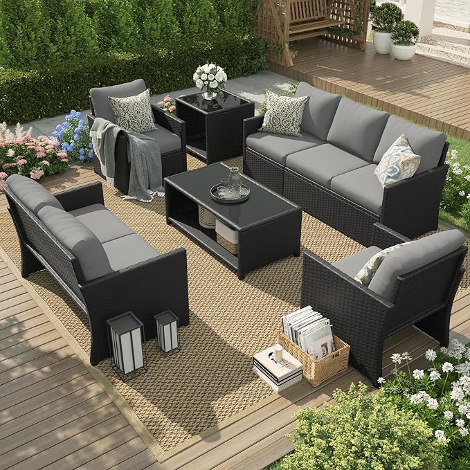 U-MAX Patio Furniture Set with Two Table, 7 PCS Outdoor Furniture for Garden