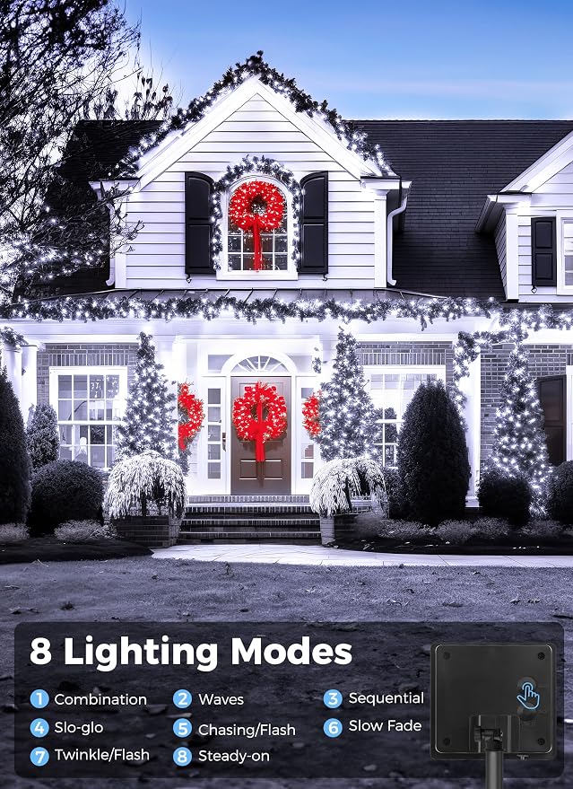 Solar String Lights Outdoor, 2 Pack Total 80FT 200 LED Solar Outdoor Lights | Solar Fairy Lights with 8 Lighting Modes, Waterproof Solar Lights for Outside Tree Garden Balcony Gazebo Party, Warm White