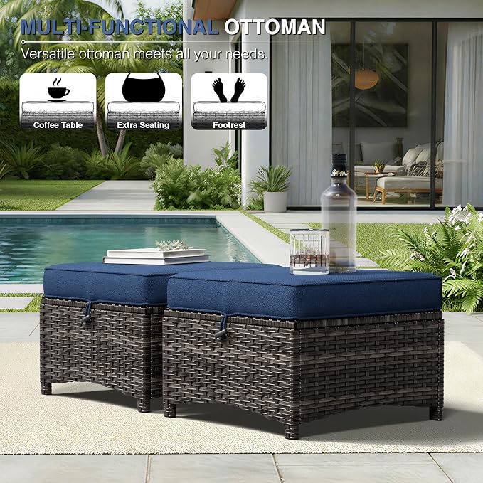 Joyside 7 Piece Wicker Patio Furniture Set, Rattan Patio Chairs with High Back, Deep Seating, Wide Armrest, Thickened Cushions, Outdoor Furniture for Deck, Porch Use
