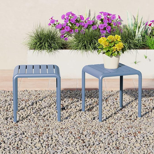 WestinTrends Playa Plastic Modern Outdoor Patio Accent Side Tables (Set of 2), French Blue