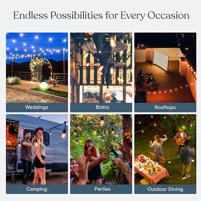 Brightech Ambience Pro Waterproof LED Outdoor String Lights, 48 Ft, Hanging, Dimmable Vintage Edison Bulbs, 15 Bulbs, 2W | Plug-in Outdoor String Lights, Waterproof Patio Lights, 15 Shatterproof LED Edison Bulbs for Backyard, 2W Soft White, White