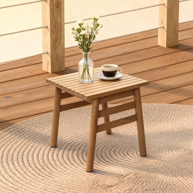 LuxenHome 18.5" Square Outdoor Side Tables for Patio, Acacia Wood Outdoor End Table with Slatted Top, Wooden Patio Table for Balcony, Patio, Porch