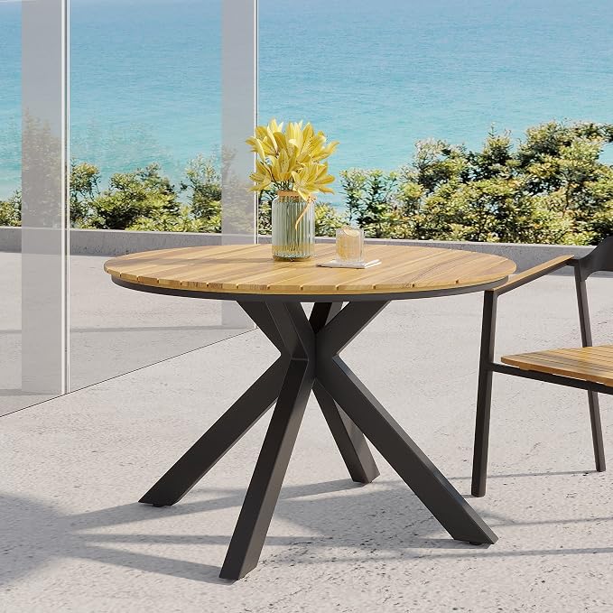 Soto Outdoor Circular Dining Table - Acacia Wood - Teak/Black