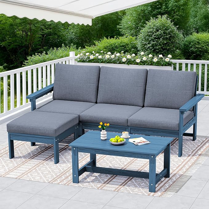 SERWALL HDPE Outdoor Sectional with Ottoman & Coffee Table