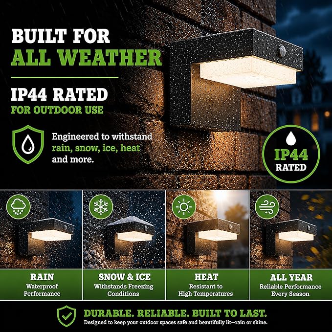 Solar Powered Wall Lamps, 55 Hour Life, Motion Sensor, 2 Modes, 2pk