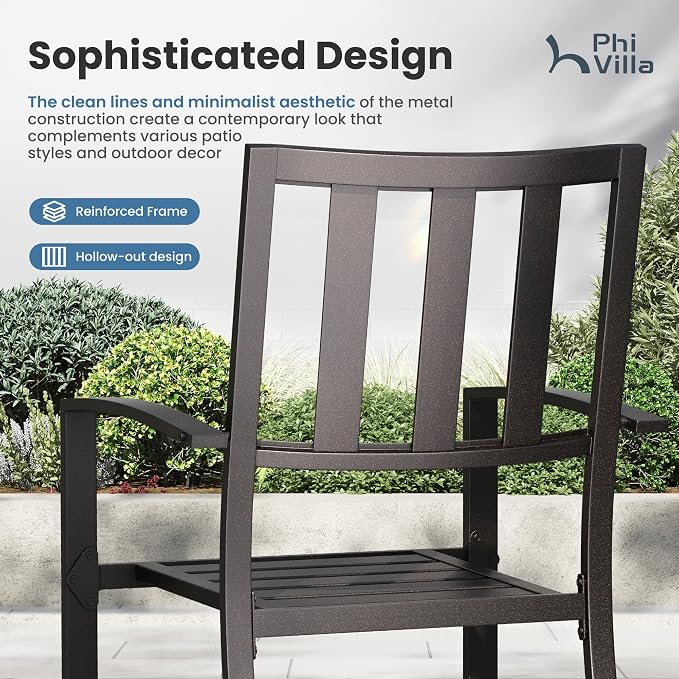 PHI VILLA 7pcs Outdoor Table and Chairs,60” Rectangular Table w/Umbrella Hole