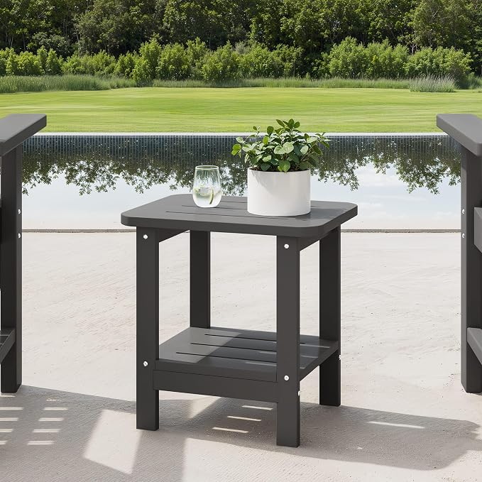 WestinTrends Aruba 2-Tier Outdoor HDPE Modern Adirondack Square Patio Side Table, Gray