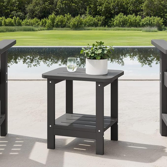 WestinTrends Aruba 2-Tier Outdoor HDPE Modern Adirondack Square Patio Side Table, Gray
