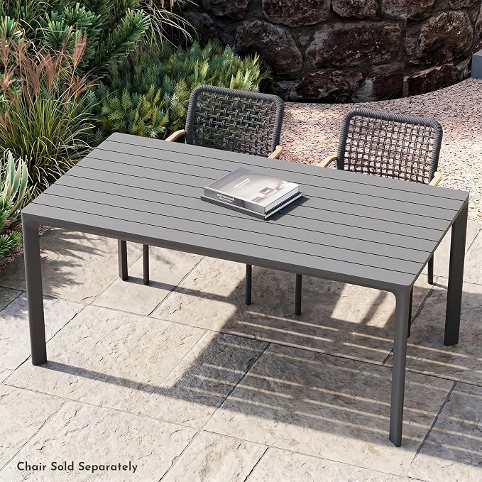Modern Shade Cavo 67" All-Aluminum Outdoor Patio Dining Table, Minimalist Aluminum Patio Table with Elegant Easy-Clean Surface, Weather-Resistant Outdoor Dining Table for Garden, Indoor, Gray