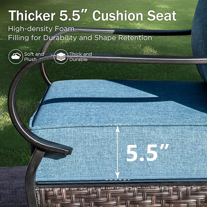 PHI VILLA Swivel Patio Sofa Chairs - 2 PCS Outdoor Swivel Rocker Armchairs, Patio Seating with High Back Deep Seat for Porch Deck Balcony