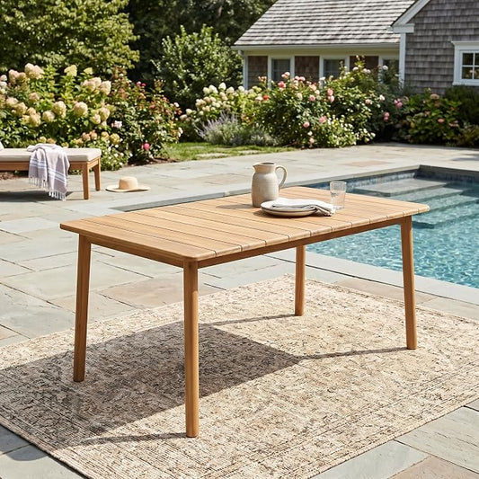 Christopher Knight Home Kegy 67" Patio Acacia Wood Dining Table with Slatted Tabletop, Outdoor Farmhouse Rectangular Dining Room Table for 6 Persons, Outdoor Dining Table for Backyard, Light Teak