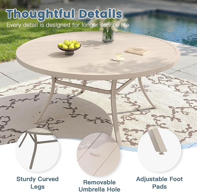 DIFY Outdoor Dining Set for 8, 9 Piece Patio Table and Chairs Set, Swivel Patio Dining Chairs with Textilene Fabric & 63" Round Metal Dining Table with Umbrella Hole, for Garden Backyard, Sandshell