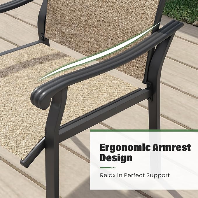 UDPATIO 7 Piece Patio Dining Set for 6, Patio Outdoor Table and Chairs, 59"×38" Black Table with Umbrella Hole, Brown Patio Chairs, Patio Table with Chairs, Outdoor Dining Set for Backyard, Deck