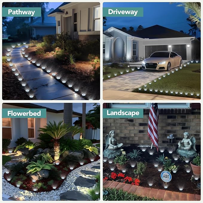 SOLPEX 10 Pack Small Solar Ground Lights, Pathway Lights Cool White | Stainless Steel Solar Powered Walkway Lights Waterproof, Landscape Lighting for Driveway, Garden, Backyard, Patio