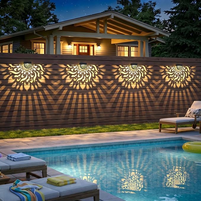 6 Pack Solar Fence Lights Wall lihgts Outdoor Decorations Solar Powered Step Deck Lights Warm Yellow Light Waterproof Decorative Lighting for Garden, Front Door, Backyard (Black)