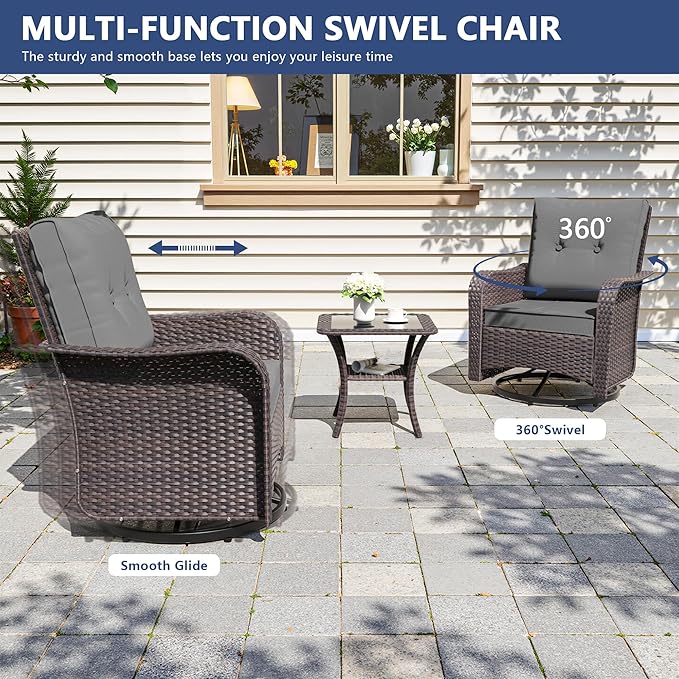 10 PCS Outdoor Patio Furniture Set,Outdoor Sectional Furniture with 43" 55000 BTU Gas Propane Fire Pit Table,All Weather PE Rattan Wicker Patio Conversation Set,Swivel Rocking Chairs Set,Grey