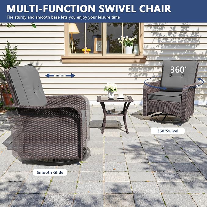 9 PCS Outdoor Patio Furniture Set,Outdoor Sectional Furniture All Weather PE Rattan Wicker Patio Conversation Set,Swivel Rocking Chairs Set,Grey