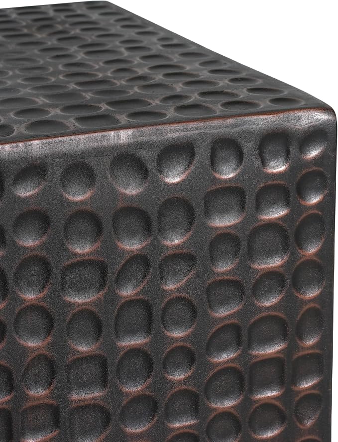 Christopher Knight Home Jeanie Outdoor Side Table Lightweight Concrete, Patio End Table Cube, MGO Fluted Coffee Table for Outside, Garden, Backyard, Poolside Accent Table, Dark Brown Copper