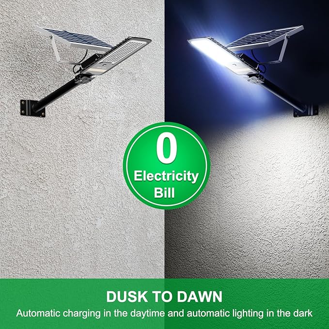 Solar Street Lights Outdoor | Dusk to Dawn, IP67 Waterproof, 6500K Solar Flood Light with Remote Control, Security Lights for Pathway, Yard, Garden