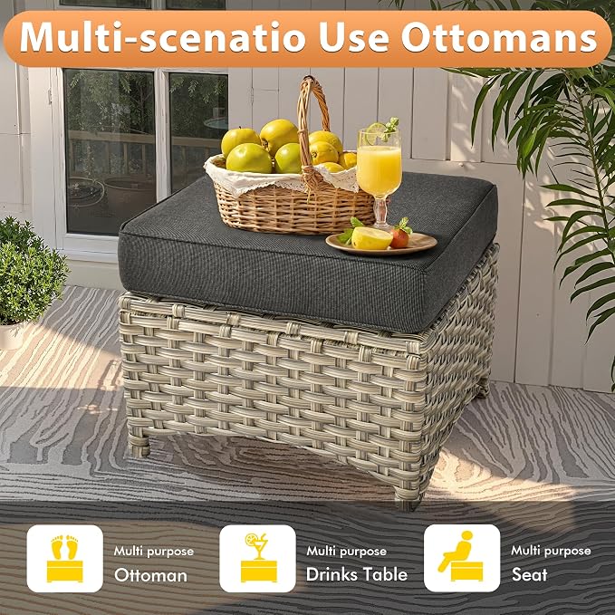 9 PCS Outdoor Patio Furniture Sets,Patio Conversation Sets Outside Rattan Soft Cushion Sofa with 2 Wicker Rocking Chairs & 54 in Fire Pit Table Fit Backyard Porch Garden Poolside Balcony,Black