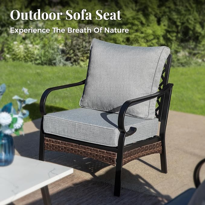 MIXPATIO Patio Furniture Set with Fire Pit Table, 4 PCS Metal Outdoor Conversation Set with 5.75'' Extra Thick Cushion, 2 Chairs, 3-Seat Sofa and Gas Fire Pit Table, Grey