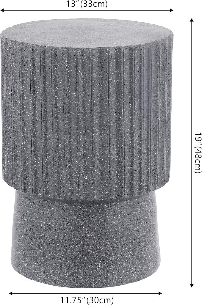 JONATHAN Y Louisa 19" Fluted Outdoor Accent Table, All-Weather Gray Terrazzo Pedestal Garden Stool, Small Round Side Table for Patio, Porch, and Living Room TBL1102A