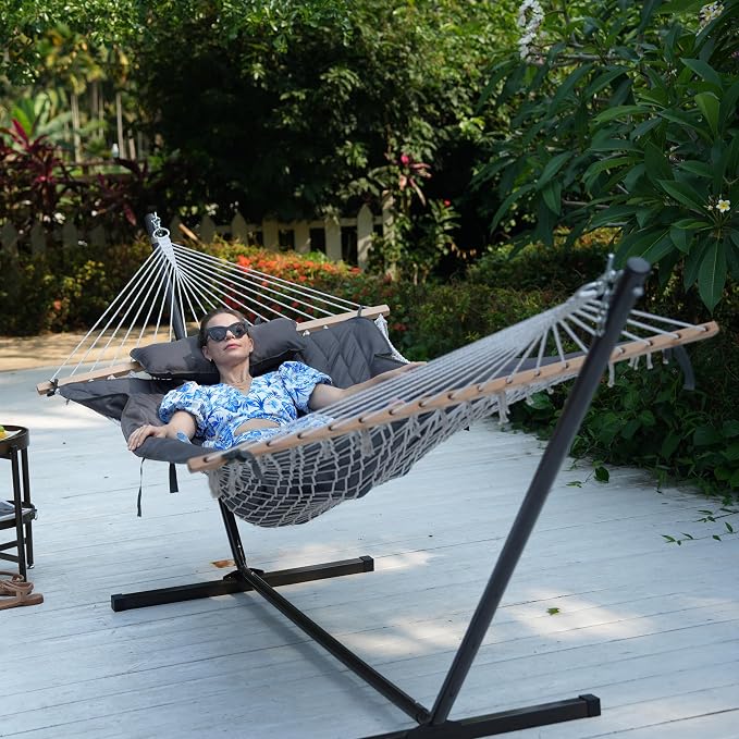 Lazy Daze Hammocks 2 Person Hammock Pad and Pillow Set, Double Polyester Quilted 78" x55" Replacement Pad for Rope Hammock, Dark Grey