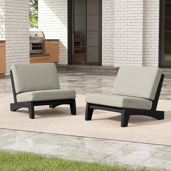 Pia Ricoo 4 Piece Patio Furniture Sets, Outdoor Furniture with 2 Chairs & Coffee Table, Patio Conversation Set for Backyard, Deck, Lawn, Light Camel Cushion, Dark Wood