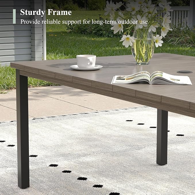 Outdoor Dining Table for 6, 63" Rectangle Outdoor Table with Adjustable Umbrella Hole, All-Weather Metal Patio Dining Table for Lawn Garden Backyard Deck, Grey