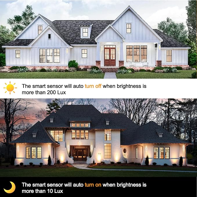 Modern Outdoor Wall Porch Lights 2 Pack, 15" Exterior Sconce Waterproof Dusk to Dawn Lighting, White