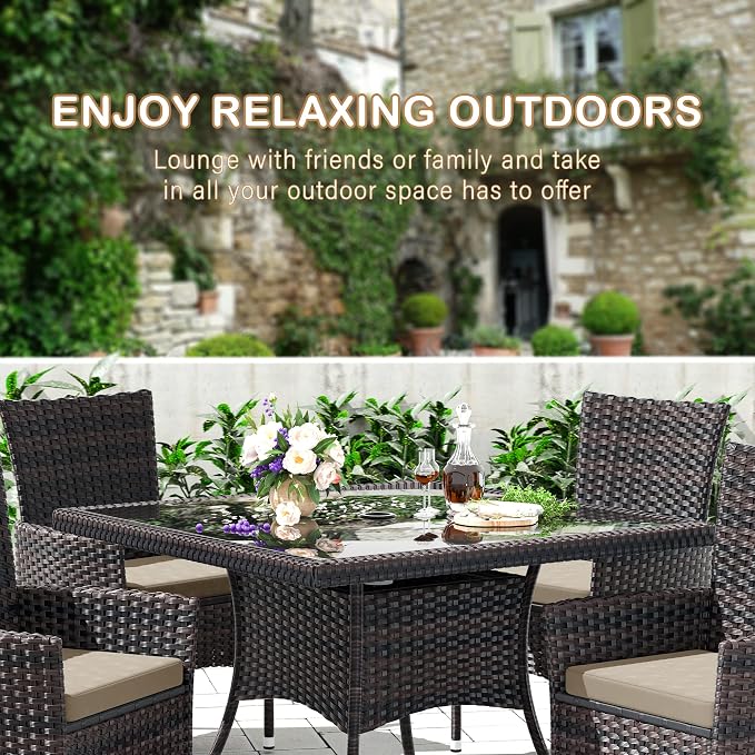 15 Pieces Outdoor Patio Dining Set,Patio Table and Chairs Rattan Outdoor Patio Furniture Set with Umbrella Hole,Dining Table Set for 12 with Chairs for Backyard,Garden and Kitchen,Brown