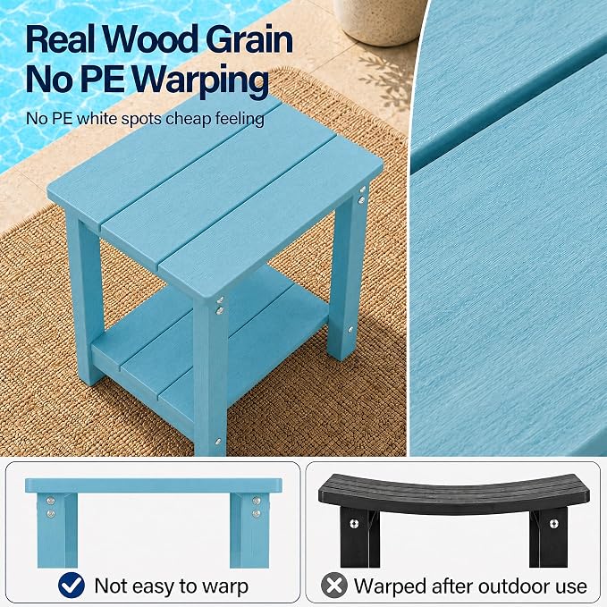 MXIMU Outdoor Side Table Set of 2: Heavy-Duty Sturdy Warp Resistant Adirondack Table - Wood Grain Finish Outdoor End Tables - Easy Assembly & Low Maintenance Patio Side Table Blue