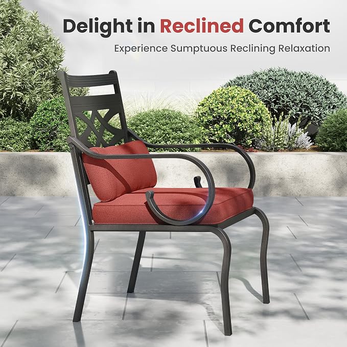PHI VILLA Patio Dining Set, Metal Table | Metal chairs, Red Cushion, Umbrella Hole, Cushions, E-coated