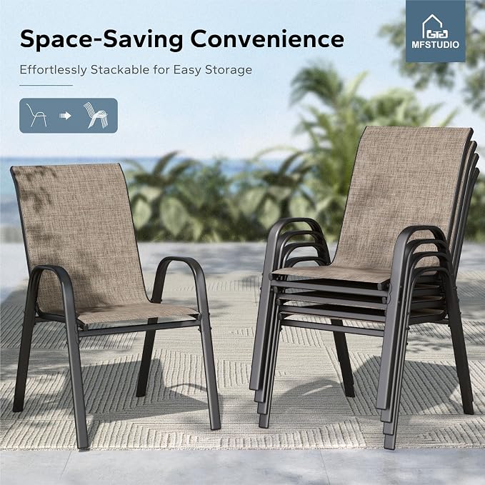 MFSTUDIO Patio Table and Chairs Set of 4, Outdoor Dining Set with Umbrella Hole, 5 Piece Patio Dining Set with Stackable Chairs
