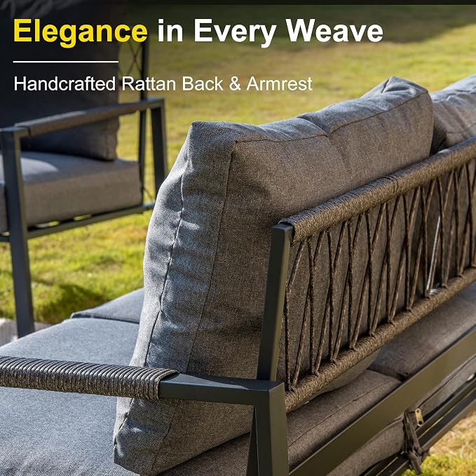 Sundale Outdoor 3 Pieces Patio Set Outdoor Metal Furniture Sets with 2 Armchairs and Side Table, Outdoor Single Sofa Set for Garden, Backyard, Porch, or Balcony, All-Weather Metal Chairs with Cushions