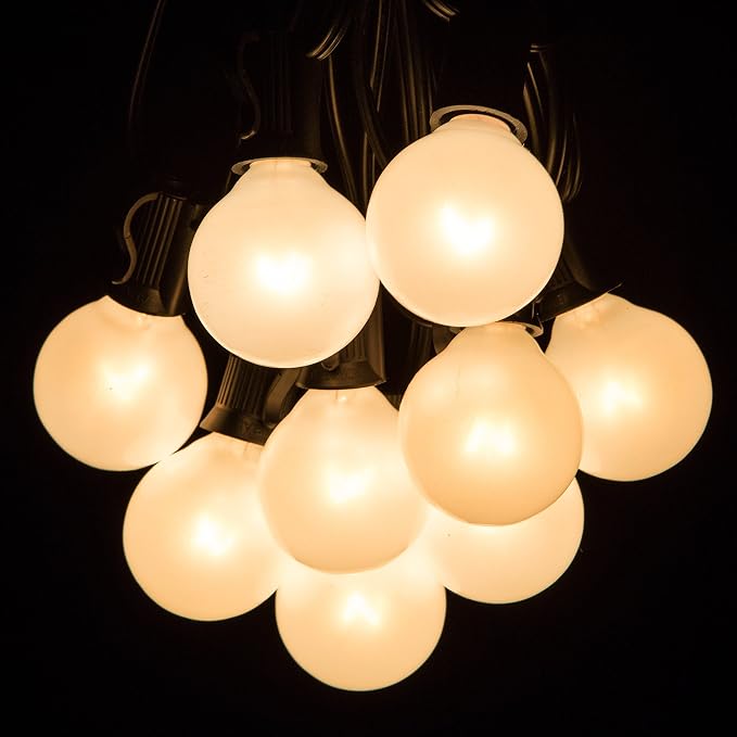 G40 White Pearl Outdoor Patio Globe String Lights (10 Foot - White Wire) | G40 Frosted White Pearl 1.6" Bulbs