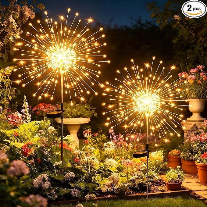 HPUFKOT Solar Garden Lights Outdoor,Waterproof Garden, 2PC 200 LED Twinkling Firework Lights Decorative with 8 Modes,Decor for Yard Patio Pathway Lawn for Yard Outside Fairy Decorative